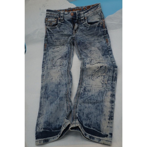 Rock Revival Jeans Mens 31x28 Blue Felix Slim Straight Acid Wash Y2K Distressed - Picture 1 of 8